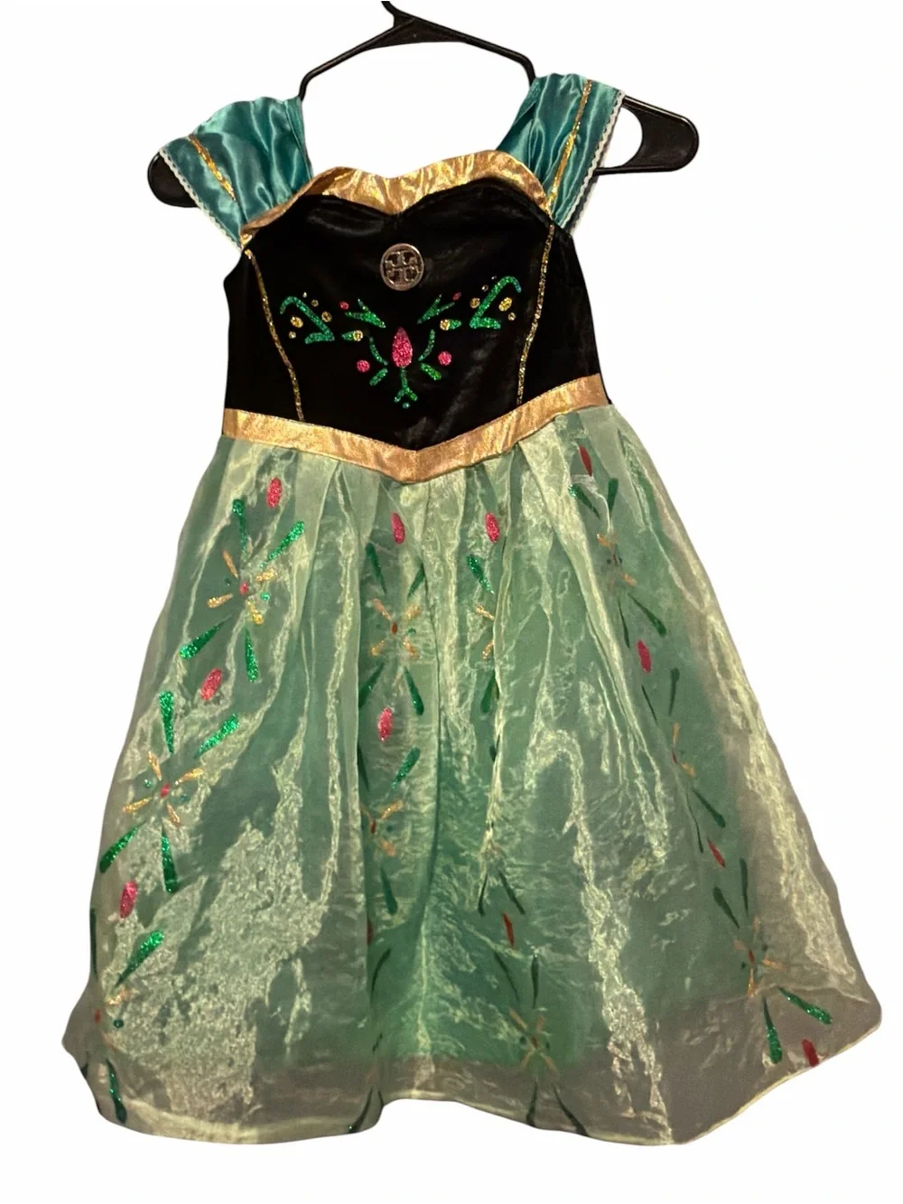 Disney inspired Anna girl's sparkling teal princess costume dress